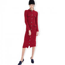 Женское трикотажное платье-свитер средней длины, красное однобортное облегающее платье с карманами, Осень-зима 2021 2024 - купить недорого