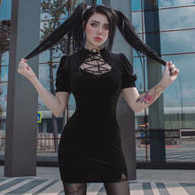 Модное бархатное тёмное готическое винтажное женское платье-Ципао в стиле панк, уличная одежда, Бандажное ажурное платье с коротким рукавом, женское элегантное вечернее платье 2024 - купить недорого