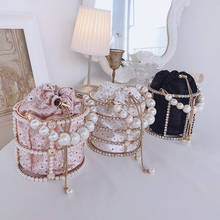 Luxury Hollow Out Pearl Handle Diamond Basket Bag Women Handbags Rhinestone Birdcage Crystal Bag Ladies Pearl Wedding Party Bags 2024 - buy cheap