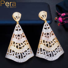 Pera-pendientes geométricos de lujo para novia, aretes de 3 tonos brillantes de circonia cúbica, colgantes grandes, accesorios para vestido de novia, E525 2024 - compra barato