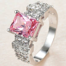 Anillo de lujo con piedra de cristal rosa para mujer, sortija de boda de Color plateado de circón Vintage, anillo de compromiso cuadrado pequeño 2024 - compra barato