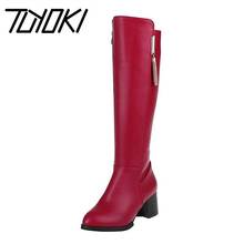 Tuyoki Women High Heels Boots Tassels Thick Heels Women Winter Shoes Fashion Warm Knee Boots Office Ladies Footwear Size 34-43 2024 - buy cheap