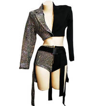 Shining Diamonds Blazer Mini Women Skirt Two Pieces Set Nightclub Bar Prom Party Outfit DJ Singer Jazz Dance Stage Costume 2024 - buy cheap