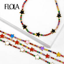 FLOLA Rainbow Tennis Chain Necklaces Crystal Star Ladies Chokers Necklaces For Women CZ Necklace Rainbow Zircon Jewelry nkep94 2024 - buy cheap