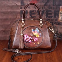 Women Shoulder Crossbody Genuine Leather Bag Cowhide Floral Butterfly Pattern Retro Female Handbag Messenger Tote Embossed Bags 2024 - buy cheap