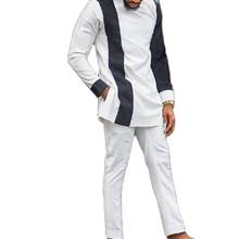 Black And White Stitching Men's Shirt+Solid Trousers Modern Design African Pant Suits Nigerian Fashion Male Party Wear 2024 - buy cheap