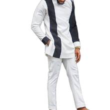 Preto e branco costura camisa masculina + calças sólidas design moderno africano pant ternos nigeriano moda masculina festa wear 2024 - compre barato