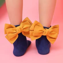 Носки для девочек Детские хлопковые длинные носки с кружевными оборками и бантиками, носки принцессы для малышей, теплые носки до колена Детские носки с оборками и бантом 2024 - купить недорого