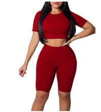 Hot Sale Women Solid Color Short Sleeve Tops Shorts Set Sports Suit Top Pants Outfits Tracksuit Female Casual Fashion Set 3Color 2024 - buy cheap