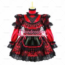 fondcosplay adult sexy cross dressing sissy maid short red satin Dress Uniform Lockable black apron Costume Custom-made[G658] 2024 - buy cheap
