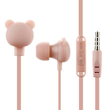 Милые Мультяшные наушники 3,5 мм в ухо Проводная гарнитура с микрофоном Животные медведь наушники для iPhone Samsung xiaomi для детей подарок для девочек 2024 - купить недорого