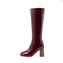 Большие размеры 9, 10, 11,-17, ботинки женские зимние ботинки женская обувь botas/обувь из яркой кожи на молнии сзади с круглым каблуком 2024 - купить недорого