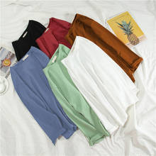 Camiseta de manga larga para mujer, top de Color caramelo puro, suelto, sencillo, combina con todo, informal, estilo coreano, moda de otoño 2024 - compra barato