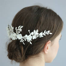 White Porcelain Flower Bridal Hair Comb Crown Silver Color Rhineastone Women Headpiece Wedding Prom Hair Accessories Tiara 2024 - buy cheap