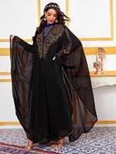 ИД Мубарак Абая для женщин Дубай шифон Абая мусульманские черный костюм, накидка, Восточный халат хиджаб платье открытым абаи молитва Исламская одежда Djellaba Femme 2024 - купить недорого