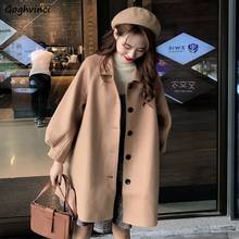 Abrigo de lana para mujer, abrigo largo medio elegante con dobladillo suelto y una hilera de botones, estilo coreano de alta calidad, otoño e invierno, nuevo 2024 - compra barato