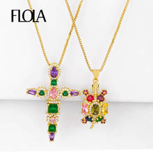 FLOLA CZ радужные ожерелья с крестом для женщин многоцветное ожерелье с черепашкой Кристалл кубического циркония Позолоченные ювелирные изделия arcoiris nkeq74 2024 - купить недорого