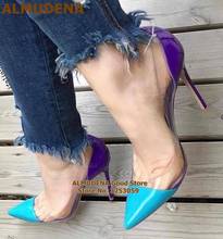 ALMUDENA Transparent PVC Purple Heels Wedding Shoes 12cm 10cm 8cm Patent Leather Color Patchwork Dress Pumps Pointed Toe Shoes 2024 - buy cheap