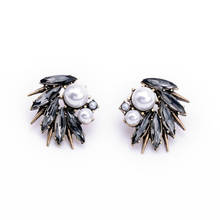 2021 New Vintage Pearl Jewelry Fan Shaped Crystal Multicolor Wings Resin Stud Earring for Girl 2024 - buy cheap
