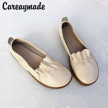 Careaymade-novo sapato feminino em couro legítimo mori, cabeça redonda, calçado casual plano com sola, feita à mão 2024 - compre barato