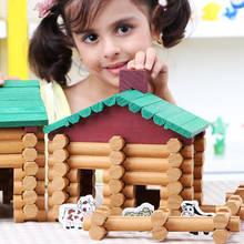 Brinquedos de madeira para bebês, 90/170 peças, blocos de construção para crianças, conjunto de tronco de floresta, chalé, casa de brinquedo de madeira educacional infantil 2024 - compre barato