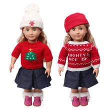 Ropa de muñeca para niñas de 18 pulgadas, suéter rojo de invierno a la moda para recién nacidos, Traje + sombrero, juguetes para bebés de 43 cm, c691 2024 - compra barato