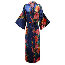 Bata larga holgada con estampado de flores para mujer, Kimono azul real con cinturón, Sexy, informal 2024 - compra barato