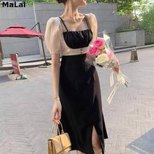 Женское винтажное платье средней длины, повседневное элегантное привлекательное офисное платье с коротким рукавом, модель 2021 в Корейском стиле на лето 2024 - купить недорого