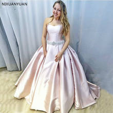 Vestido de noiva rosa sem alças, vestido de noiva simples de cetim com faixas de cristal, sem alças, com rendas 2024 - compre barato