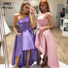 2021 African High Low Gown Bridesmaid Dresses One Shoulder Wedding Party Dress Pockets Satin Bridesmaid Dress for Women's 2024 - buy cheap