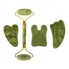 Natural Jade Roller Guasha Board Set Face Massager Real Stone Facial Massage Tool Gouache Scraper Jade Roller Guasha Tool Kit 2024 - buy cheap