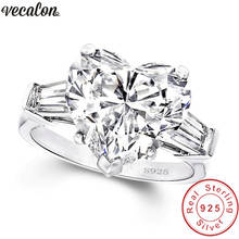 Кольцо Vecalon в форме сердца, серебряная бижутерия 925 пробы 5ct AAAAA Cz, обручальное кольцо для женщин, свадебные украшения 2024 - купить недорого