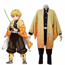 Disfraz de Demon Slayer para hombre y mujer, conjunto completo de Kimono, Kimetsu no Yaiba, Agatsuma, Zenitsu, para fiesta de Halloween 2024 - compra barato