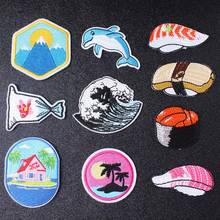 Japanese Style Sushi Cartoon Patches Embroidered Patches For Clothing Kanagawa Sea Iron on Patch Sew Patch Stickers For Clothes 2024 - buy cheap