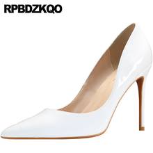 Pumps 8cm 10 42 Stiletto Extreme Designer Brand Shoes Women Pointed Toe Big Size Ultra White Super Patent Leather High Heels 2024 - buy cheap