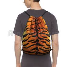 Mochila com estampa de pele de tigre realista, bolsa de cordão para escalada, academia, estampa de tigre, pele realista, laranja e preto 2024 - compre barato