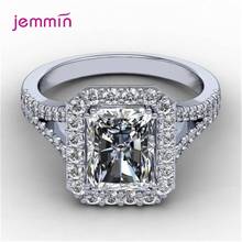 Boutique feminino 925 prata esterlina anéis de noivado quadrado geométrico cz zircão claro cristal coreano tendência anel bijoux jóias 2024 - compre barato