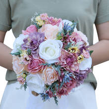 Buquê de rosas de seda para casamento, buquê de noiva e damas de honra, flores de casamento, buquê de casamento 2024 - compre barato