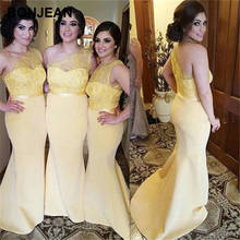 Ready Ship Yellow Bridesmaids Dresses One Shoulder Satin Mermaid Bridesmaid Dress Sleeveless for teens Wedding Party 2024 - buy cheap