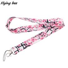Flyingbee красивый розовый Вишня в цвету живопись на холсте брелок-шнур шейный ремешок для телефона ключей ID карты Творческий ремешки X1331 2024 - купить недорого