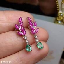 Kjjeaxcmy jóias finas 925 prata esterlina incrustada natural esmeralda rubi luxuoso brincos femininos apoio detecção moda 2024 - compre barato