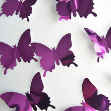 Серебряные зеркальные украшения в виде бабочки, 12 шт., домашнее искусство, 3D наклейки на стену «сделай сам» для спальни, украшение для дома и свадьбы 2024 - купить недорого