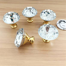 FREE SHIPPING LCH  50PCS/ LOT  40MM CLEAR CUT DIAMOND KNOBS  GLASS KNOB CRYSTAL KNOB CABINET KNOBS ON GOLD BASE 2024 - buy cheap