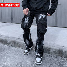 OHWNTOP Harem Cargo Pants Hip Hop Waist Design Pockets Streetwear Mens Harajuku Fashion Casual Loose Baggy Joggers Trousers Male 2024 - купить недорого