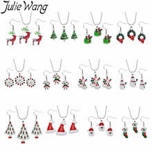 Julie Wang-collar y pendientes de Papá Noel para mujer, conjunto de joyería de aleación, cadena de serpiente, sombrero de campana de árbol de Navidad esmaltado, regalo de Navidad 2024 - compra barato