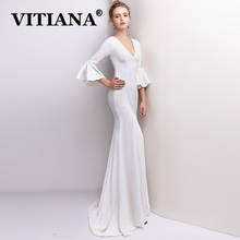 VITIANA Women White Noble Banquet Sexy Party Dress Female V-Neck Flare Sleeve Elegant Night Dresses Femme Host Long Vestidos 2024 - buy cheap