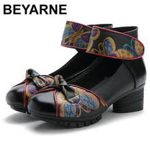 BEYARNENew-zapatos de piel de vaca con lazo para mujer, Calzado cómodo de tacón alto, antideslizante, estilo étnico, primavera 2019, E881 2024 - compra barato