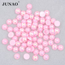 JUNAO 2 4 6 8 10 12 14 мм розовые AB полукруглые плоские бусины жемчуга для дизайна ногтей имитация жемчуга наклейки свободный Бисер для одежды 2024 - купить недорого