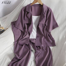 FTLZZ Spring Summer New Women Casual Short-sleeved Suit Jacket Lace-up High-waist Harem Pants Solid Sling Three-piece Set 2024 - buy cheap