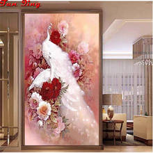 Taladro cuadrado/redondo 5D DIY pintura de diamante peafowls blanco y flores de peonía bordado punto de cruz 5D regalo de decoración del hogar 2024 - compra barato